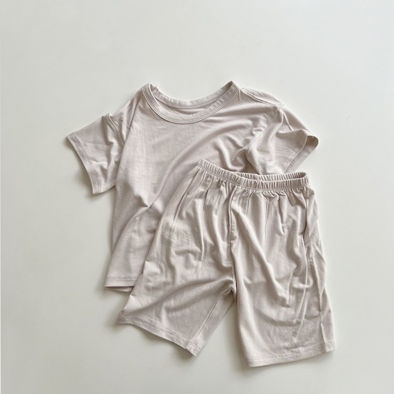 Set Đồ Mùa Hè 2 Món Gồm Áo Thun Cổ Thuyền + Quần Ngắn Màu Trơn Cho Bé 1-5 Tuổi