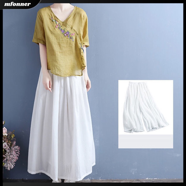 Áo Thun Cotton Lanh Tay Ngắn Dáng Rộng Thêu Hoa Kiểu Retro Thời Trang Mùa Hè Cho Bạn Gái