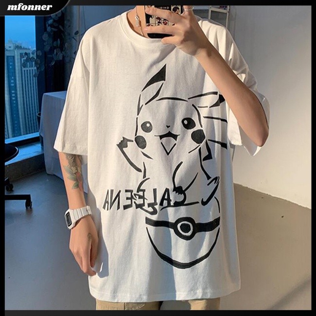 Áo Thun Tay Ngắn Cổ Tròn Dáng Rộng In Hoạt Hình Thời Trang Cá Tính Cho Nam