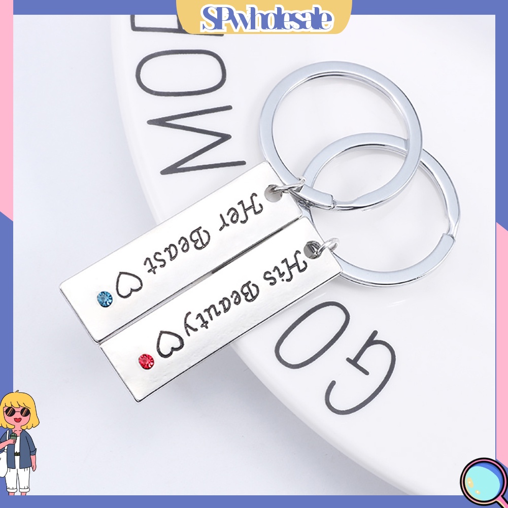 &lt;SPwholesale&gt; 1 Cặp Móc Khóa Kim Loại Đính Đá Thời Trang