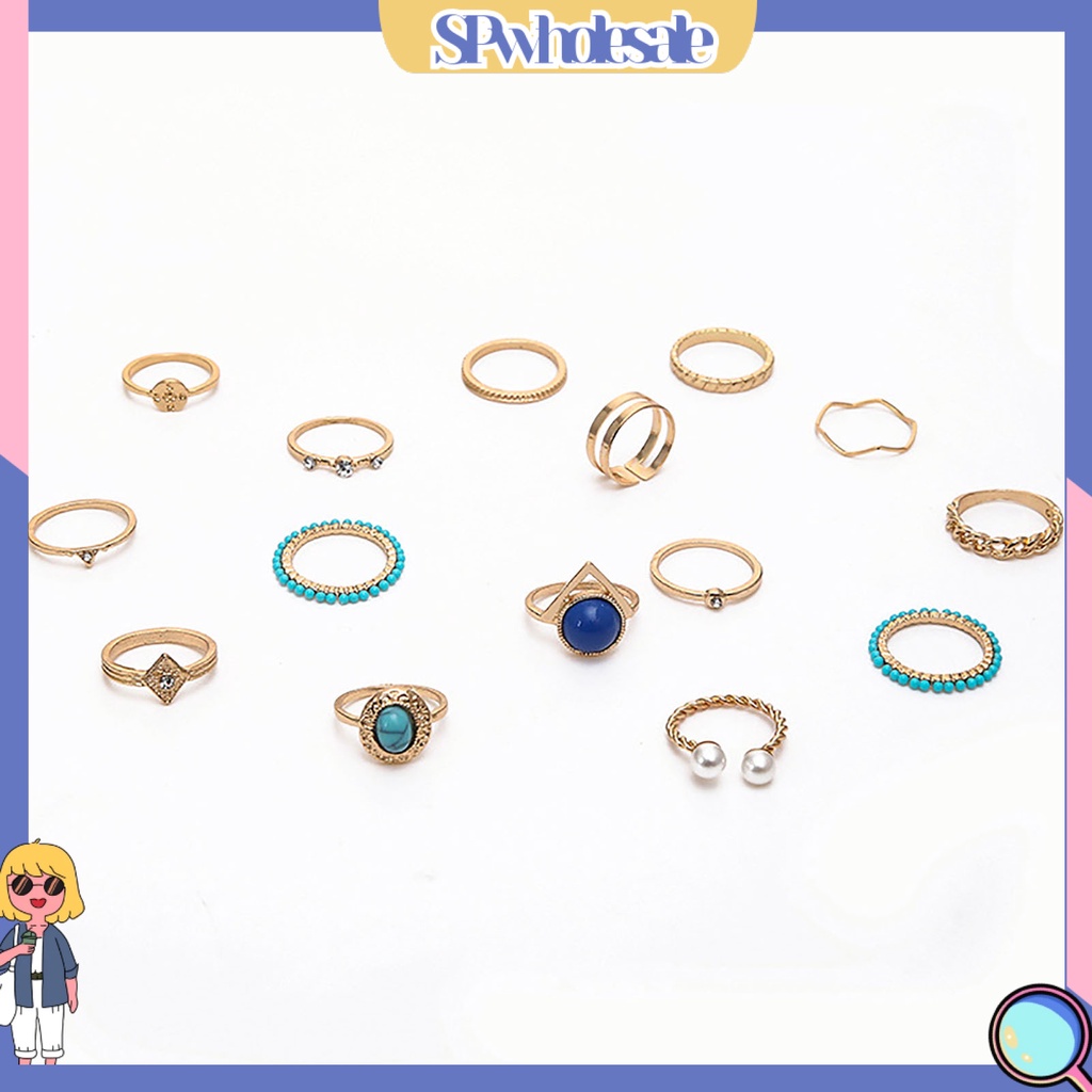<SPwholesale> Set 15 Nhẫn Đeo Khớp Ngón Tay Đính Ngọc Trai Giả Thời Trang