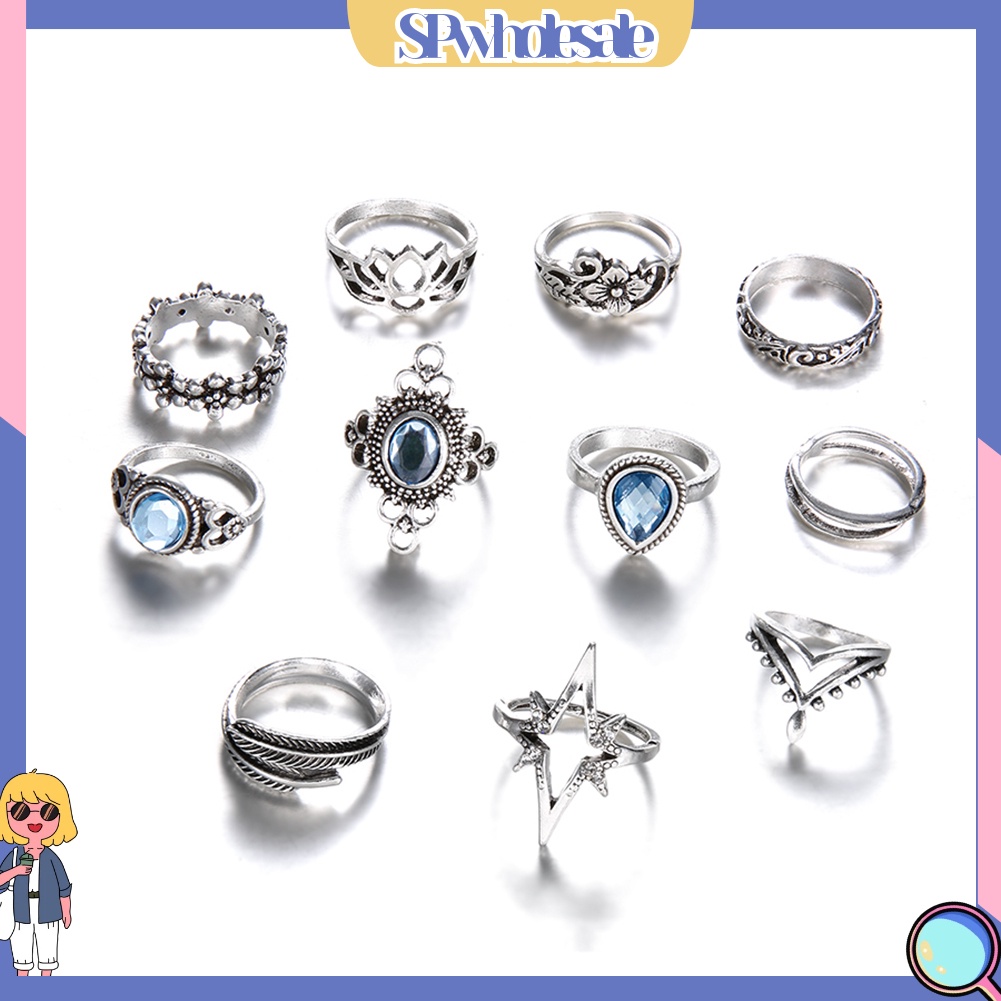 <SPwholesale> Set 11 Nhẫn Đeo Khớp Ngón Tay Phong Cách Retro