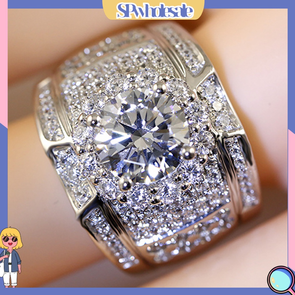 <SPwholesale> Nhẫn Đính Hôn Mạ Bạc Đính Đá Thời Trang Dành Cho Nam