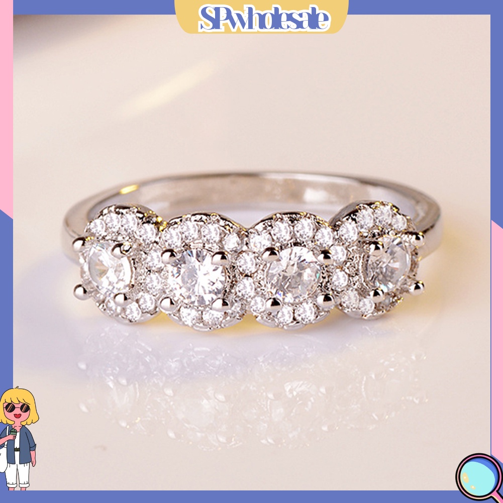 &lt;SPwholesale&gt; Nhẫn Đính Hôn Đính Đá Lấp Lánh Dành Cho Nữ