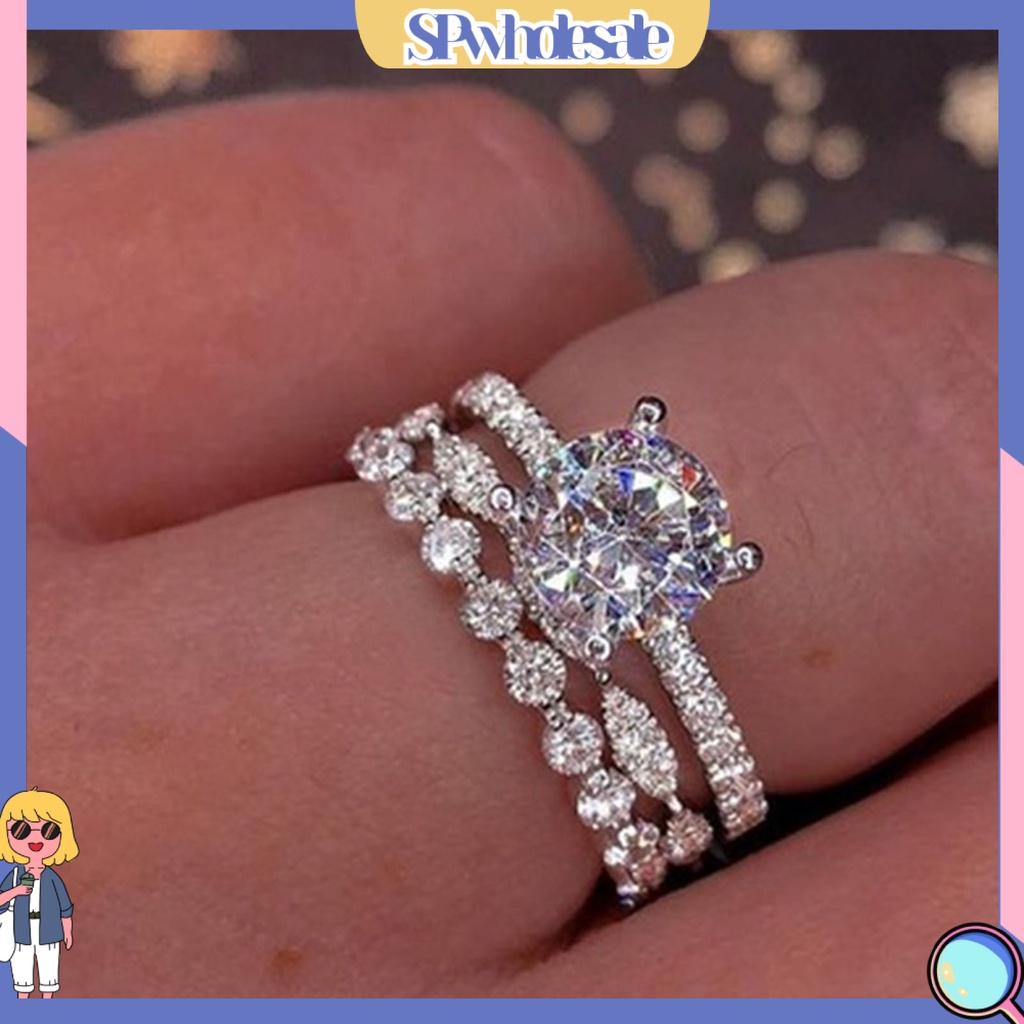 <SPwholesale> Nhẫn Ba Lớp Đính Đá Tinh Tế Thời Trang Cho Nữ Dùng Trong Tiệc Cưới