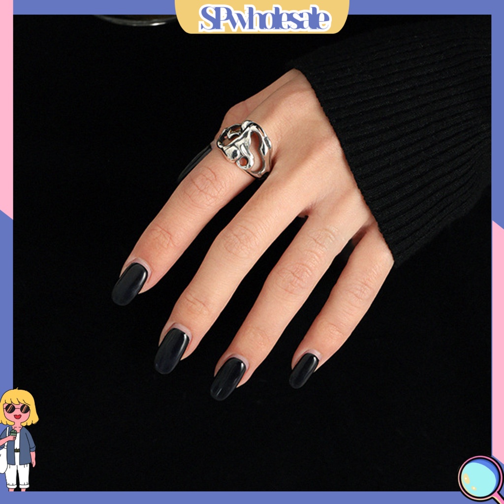 <SPwholesale> Nhẫn Hở Mạ Điện Bóng Cao Màu Trơn Kiểu Retro Tối Giản Có Thể Điều Chỉnh Trang Sức Cho Nữ