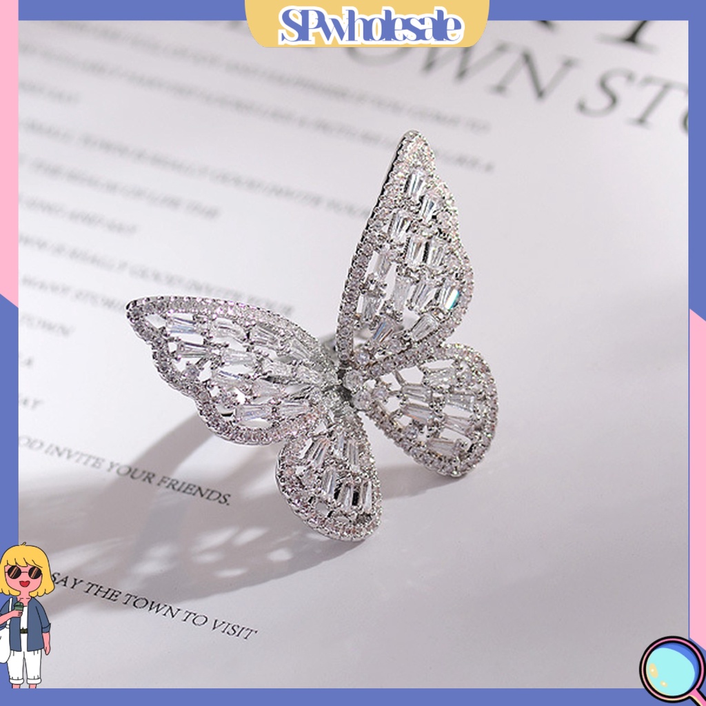 <SPwholesale> Nhẫn Hình Bướm Rỗng Đính Đá Thời Trang Cho Nữ