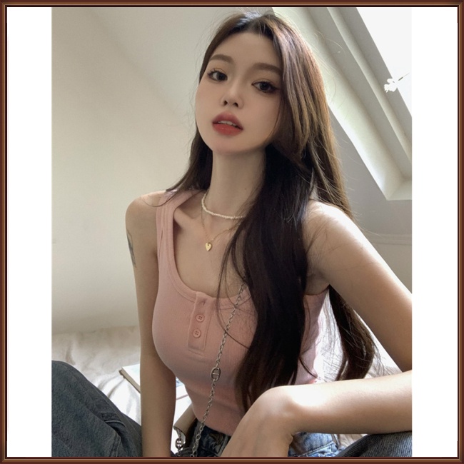 Áo Croptop Dệt Kim Không Tay Cổ Chữ U Màu Sắc Đơn Giản Cho Nữ