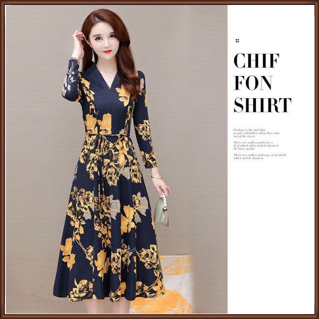 Đầm Tay Dài Cổ Chữ V In Họa Tiết Hoa Thanh Lịch Dành Cho Nữ