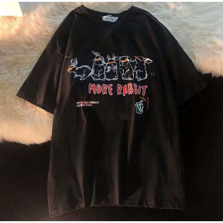 Áo Thun Tay Ngắn Cổ Tròn In Hình Thỏ Hoạt Hình Phong Cách Harajuku Mỹ Thời Trang Mùa Hè Cho Nam Và Nữ Size M-5XL
