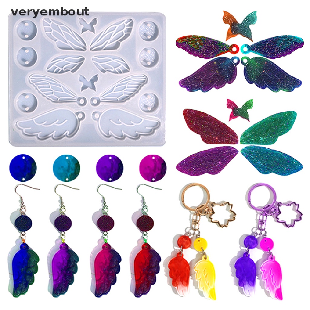 Khuôn Silicone Làm Mặt Dây Chuyền / Móc Khóa Hình Bướm / Lông Vũ DIY