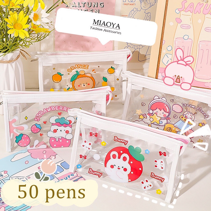 Túi Đựng Bút Bằng PVC Trong Suốt Cỡ Lớn In Hoạt Hình Dễ Thương Cho Học Sinh