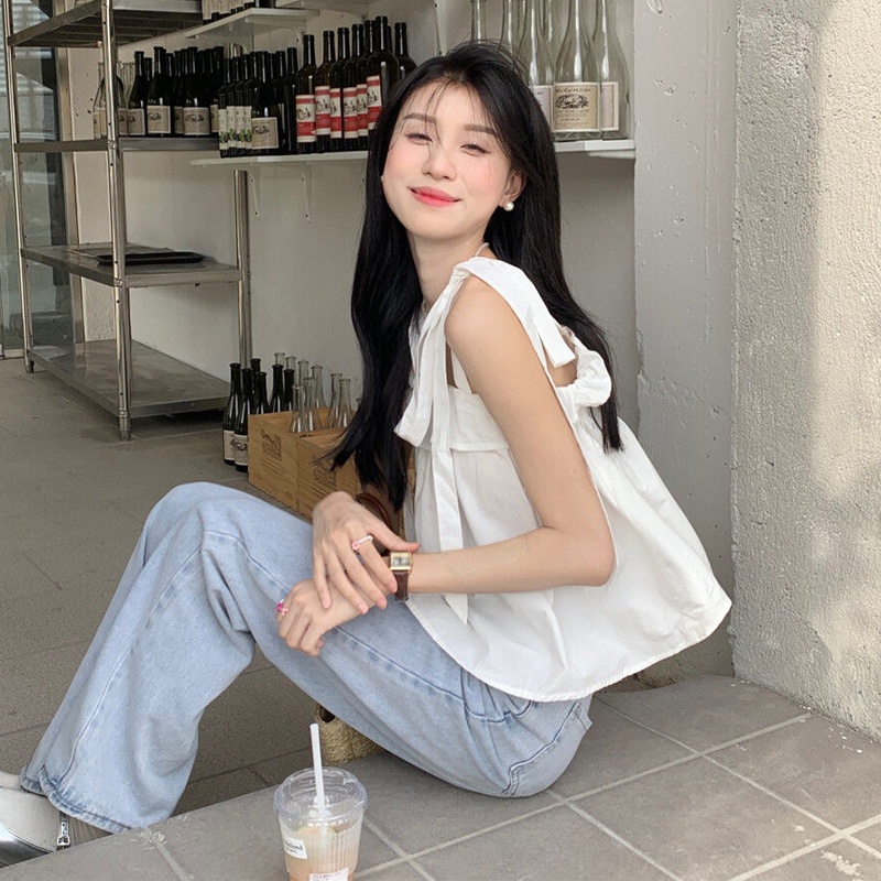 IELGY     Áo Hai Dây Nhỏ Nhắn Màu Trơn Với Tai Gỗ Thiết Kế Cảm Giác Và Cẩn Thận Cho Nữ