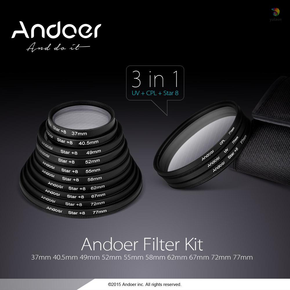 ANDOER Bộ Kính Lọc UV + CPL + Star 8 Điểm 67mm Cho Máy Ảnh DSLR