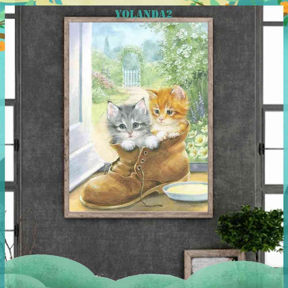 Tranh Đính Đá Kim Cương Toàn Bộ 5D DIY Hình Vẽ Mèo Trang Trí Nhà Cửa