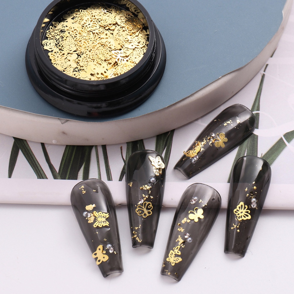 1 Hộp Nhãn Dán Móng Tay Hình Bướm Rỗng Lấp Lánh Dễ Tháo Rời DIY