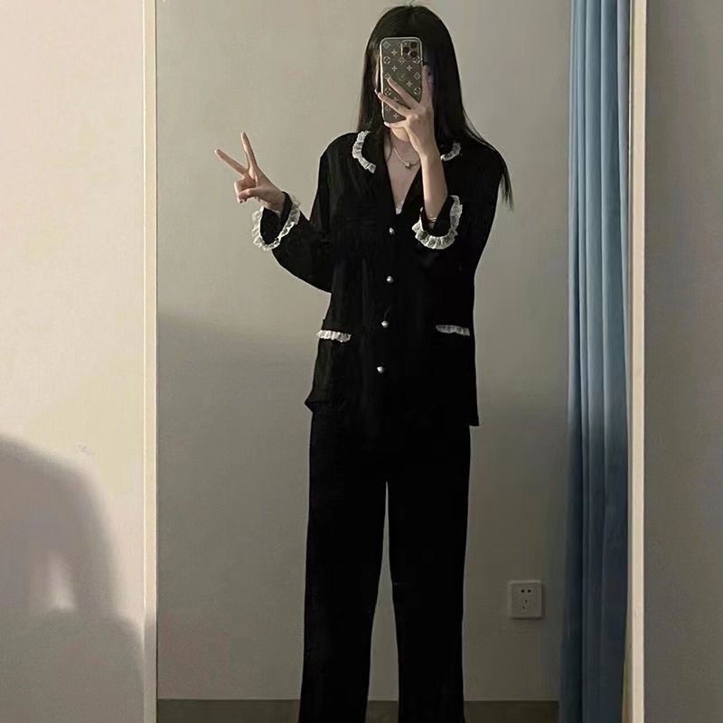 Bộ Đồ Ngủ Hai Dây Có Đệm Ngực Đơn Giản Chất Lượng Cao Phong Cách Pháp Ngọt Ngào Thời Trang Xuân Thu Cho Nữ