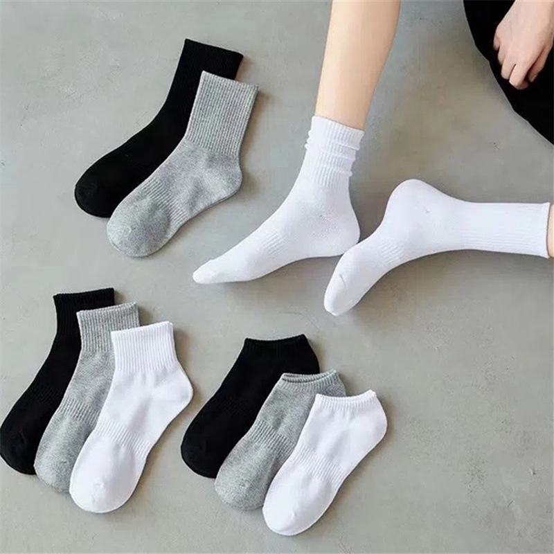 Vớ Thể Thao Cotton Cổ Ngắn / Vừa / Trắng / Đen Trơn Thoáng Khí Cho Nam