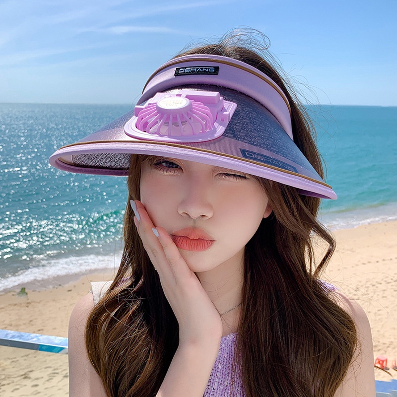 Mũ Chống Nắng Mùa Hè Kiểu Ngôi Sao Lớn Hở Chóp Có Quạt Sạc USB Thời Trang Cho Nữ