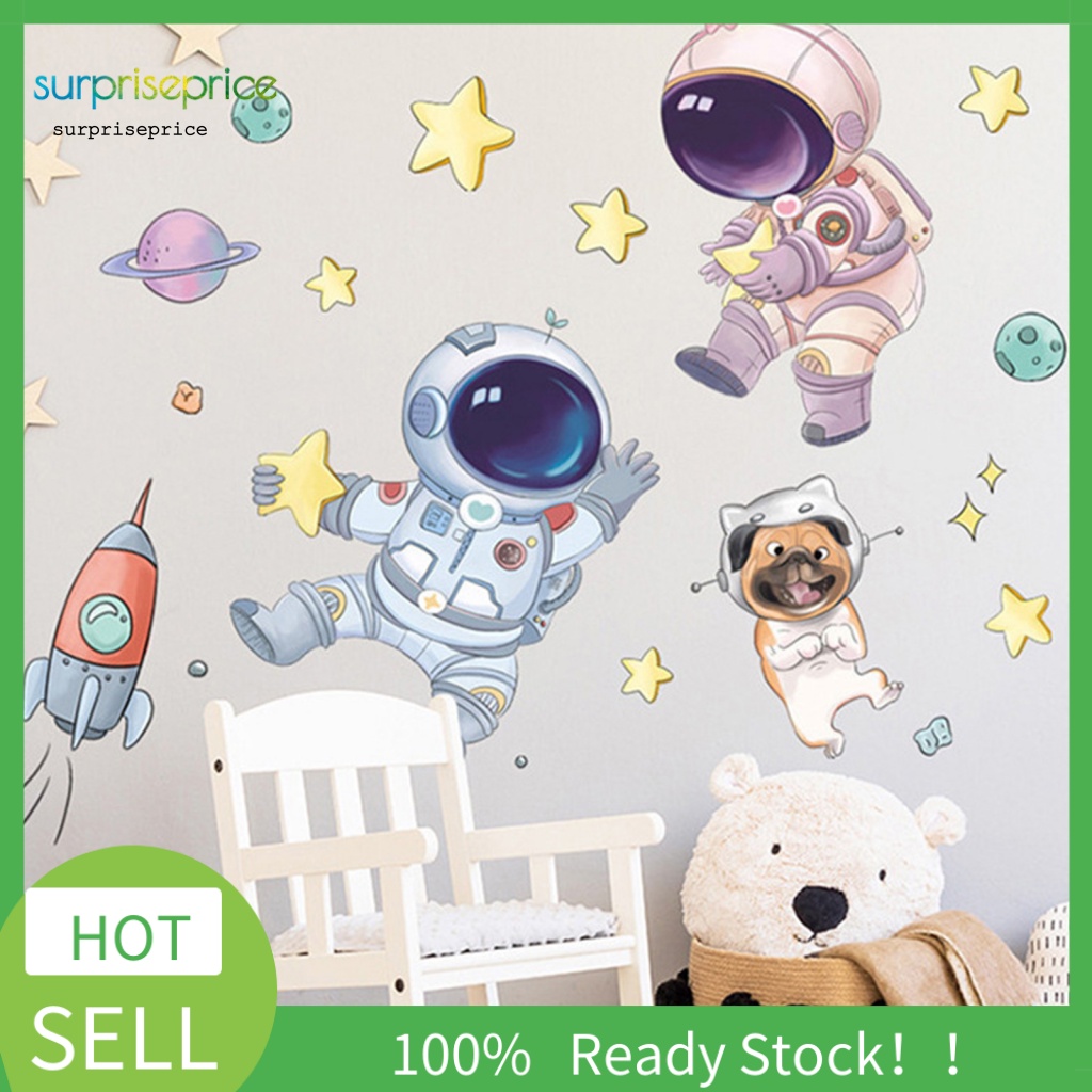 Sticker Dán Tường Họa Tiết Phi Hành Gia Hoạt Hình Dễ Thương Bắt Mắt