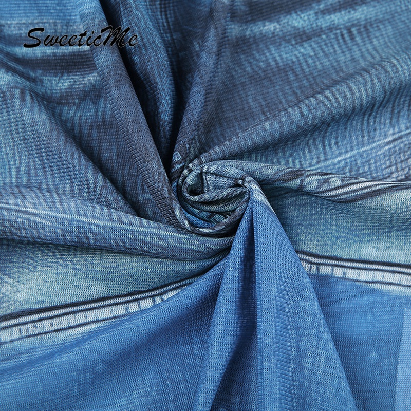 Áo Thun Crop Top Tay Ngắn Cổ Tròn Dáng Ôm In Họa Tiết Giả Denim Thời Trang 2023 Cho Bạn Gái