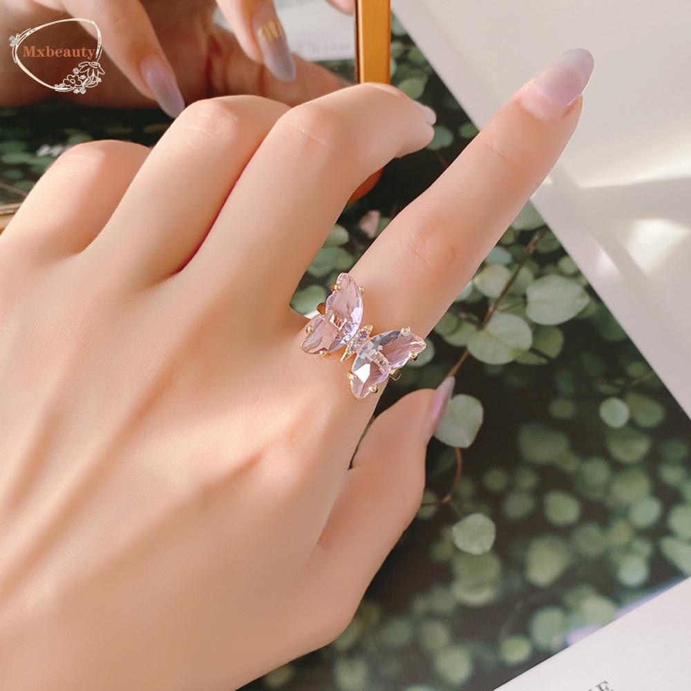 Nhẫn kim loại hình bướm nhiều màu sắc thiết kế đẹp mắt phong cách Hàn quốc cho nữ