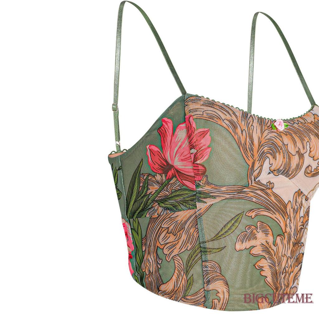 [] - Áo Hai Dây Hở Lưng Ôm Dáng Họa Tiết Hoa Mùa Hè Cho Nữ Đi Tiệc Câu Lạc Bộ