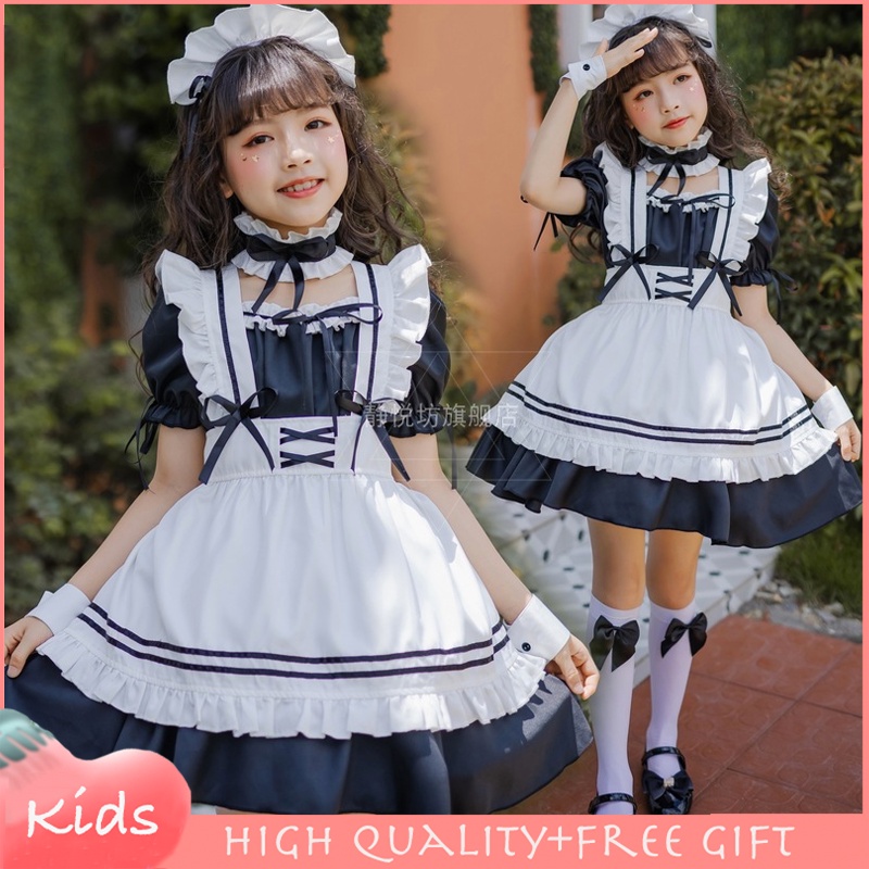 Đầm Lolita Hóa Trang Cô Hầu Gái Nhật Bản 4 Màu Đen / Xanh Dương / Trắng Cho Bé Gái / Giáng Sinh / Halloween
