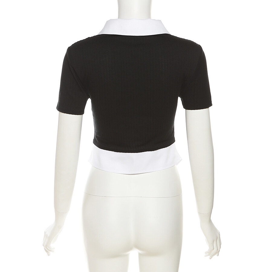 Weird Puss Áo polo Ngắn Tay Phối Màu Tương Phản Thời Trang Mùa Hè Cho Nữ