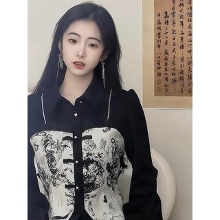 Mới Phong Cách Trung Hoa Vintage Thiết Kế Cao Cấp Màu Đen Niche Rời Phù Hợp Với Áo Dài Tay Nữ