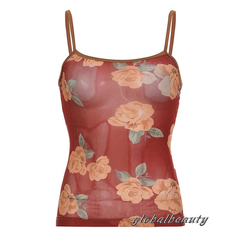 Áo Lưới Hai Dây Không Tay In Hoa Phong Cách Cổ Điển Dành Cho Nữ