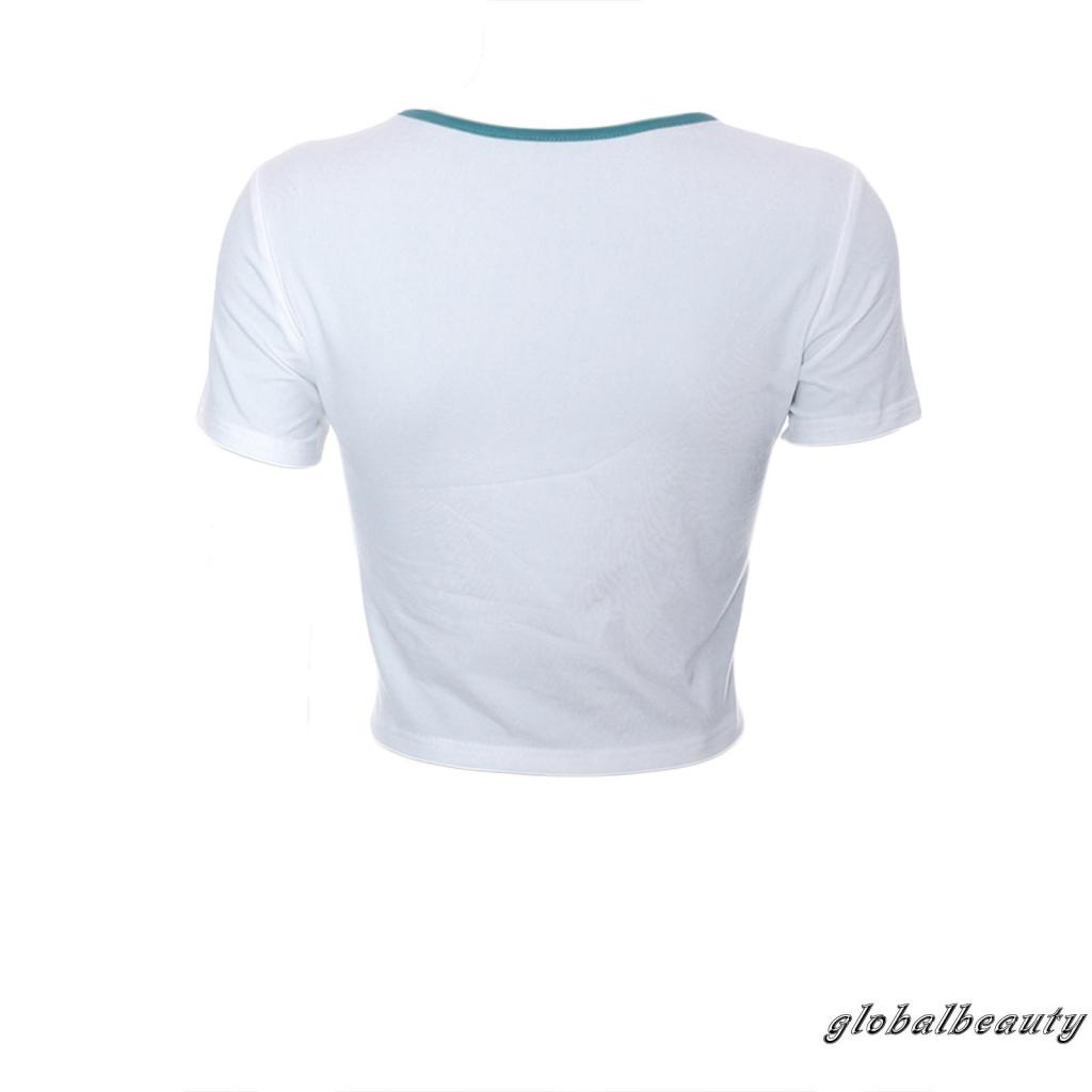 Áo Croptop Tay Ngắn Cổ Tròn In Chữ Phong Cách Đường Phố Cho Nữ