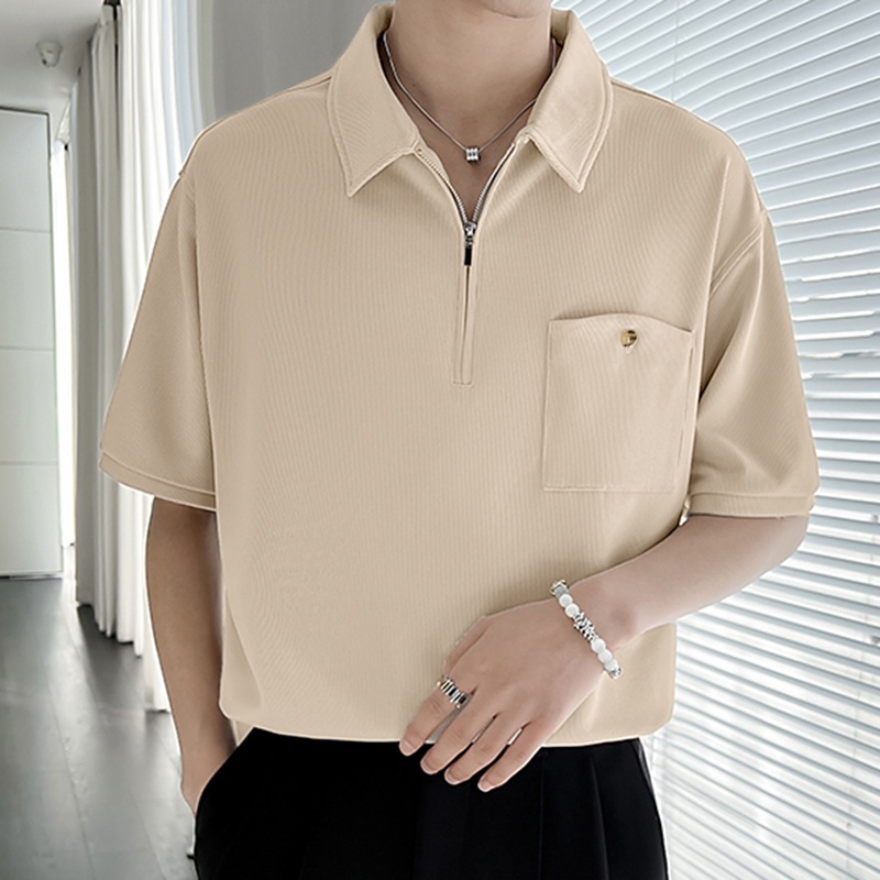 Áo Thun POLO Tay Ngắn Dáng Rộng Hở Vai INCERUN Waffle