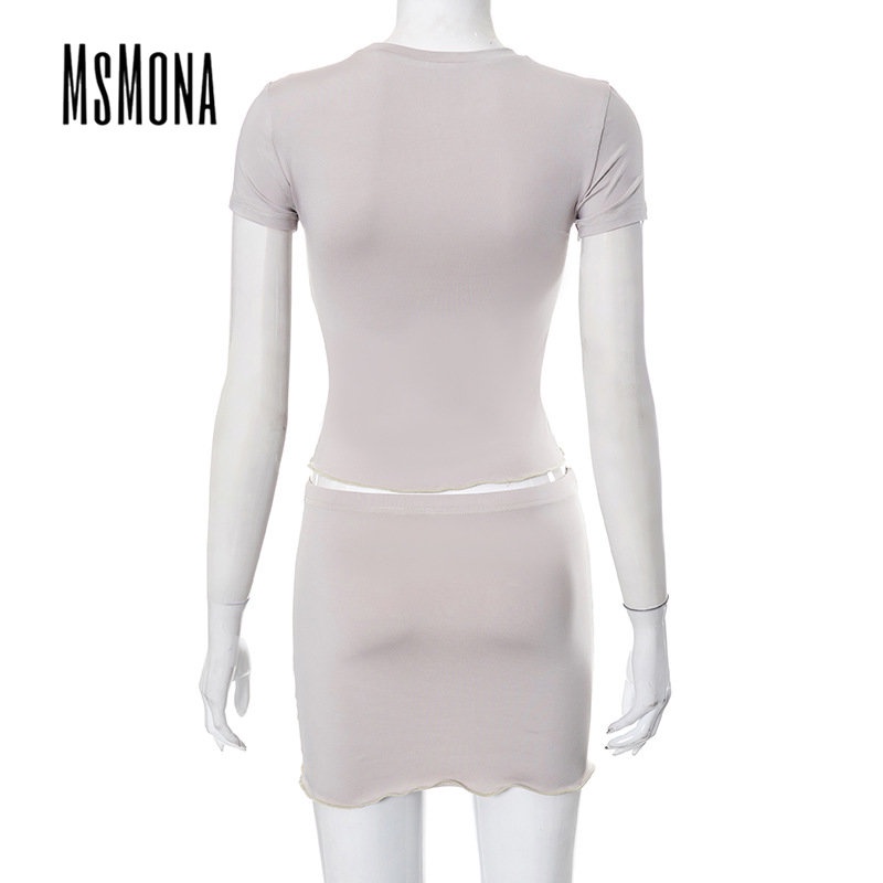 Set Áo Thun Tay Ngắn Cổ Tròn Phối Chân Váy Màu Trơn Thời Trang 2023 Quyến Rũ Cho Nữ