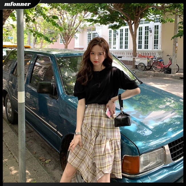 Áo Dệt Kim Tay Ngắn Cổ Tròn Màu Sắc Đơn Giản Cho Nữ