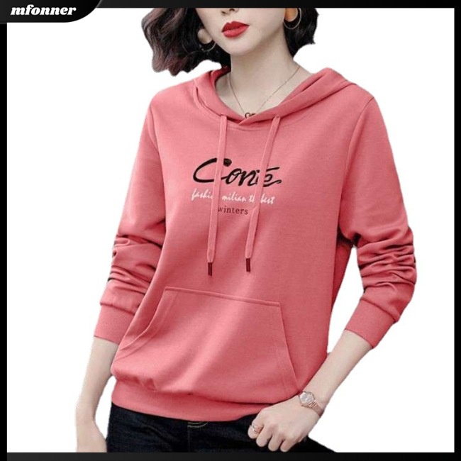Áo Hoodie Tay Dài Dáng Rộng In Chữ Thời Trang Cho Nữ