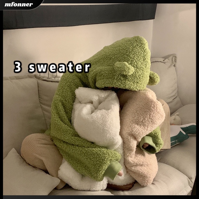 Áo Khoác Dài Tay Giữ Ấm Có Khóa Kéo Thiết Kế Tai Thỏ Dễ Thương Cho Nữ