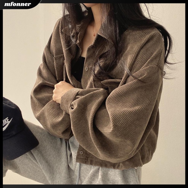 Áo Khoác Sơ Mi Tay Dài Cổ Bẻ Chất Liệu Nhung Dày Dặn Màu Sắc Đơn Giản Phong Cách Retro Cho