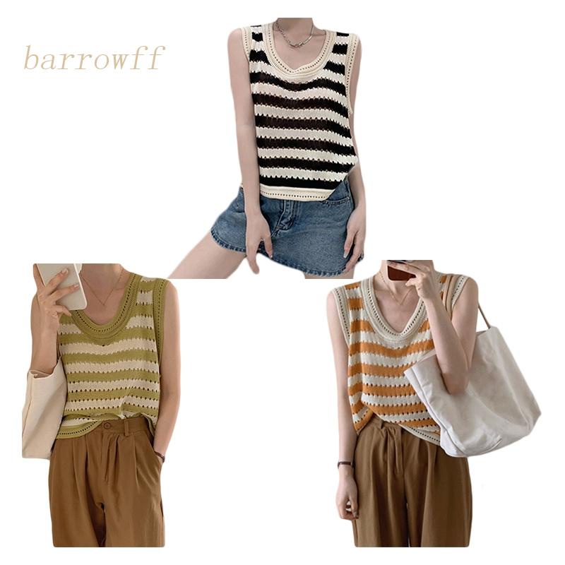 Áo Len Nữ Cộc Tay Cổ Tròn Sọc Ngang Thời Trang