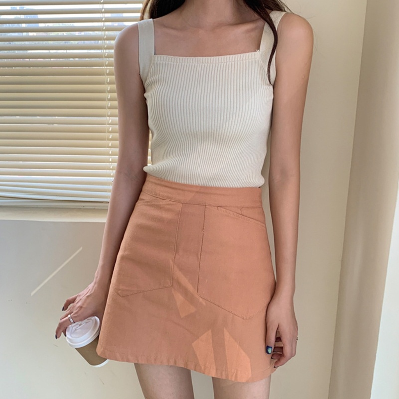Áo Crop Top Dệt Kim Hai Dây Màu Trơn Thời Trang Mùa Hè Cho Nữ