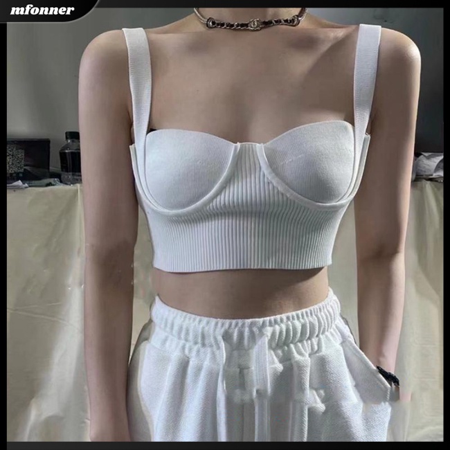 Áo Croptop Dệt Kim Không Tay Màu Sắc Đơn Giản Cho Nữ