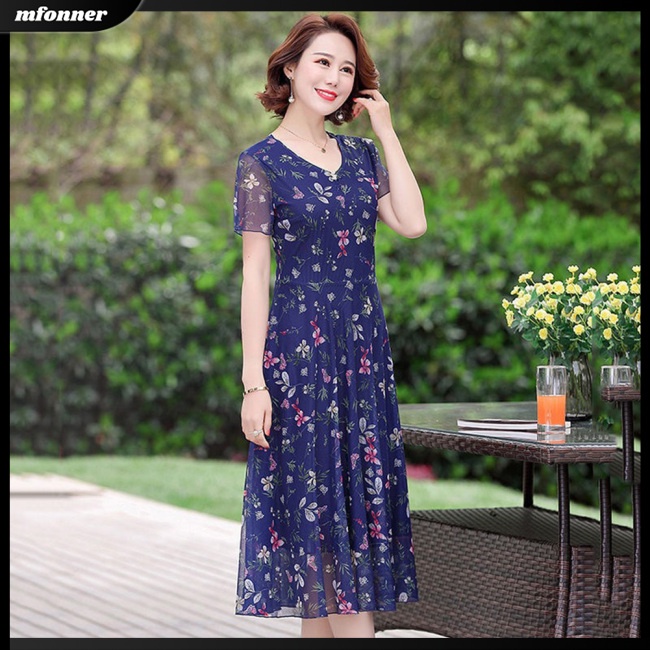 Đầm Tay Ngắn Cổ Chữ V In Họa Tiết Hoa Thời Trang Xinh Xắn Cho Nữ