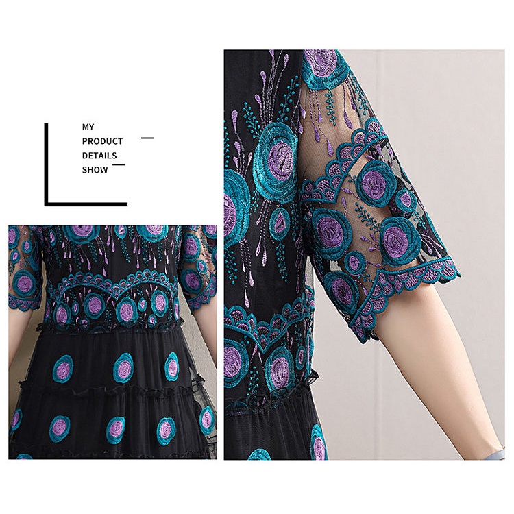 Đầm Dài Qua Gối Phối Ren Phong Cách Mới Cho Phụ Nữ Trung Niên