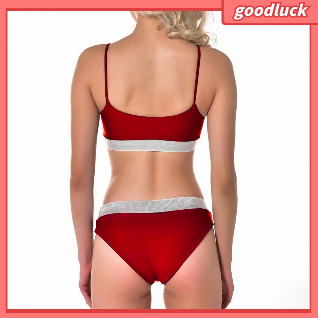 Bộ Bikini Đính Kim Sa Lấp Lánh Màu Tương Phản Quyến Rũ Cho Nữ