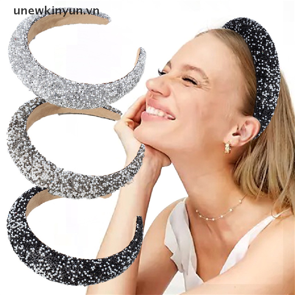 Băng Đô Xốp Đính Kim Cương Ngọc Trai Giả Kiểu Dáng Đơn Giản Thanh Lịch Dành Cho Nữ