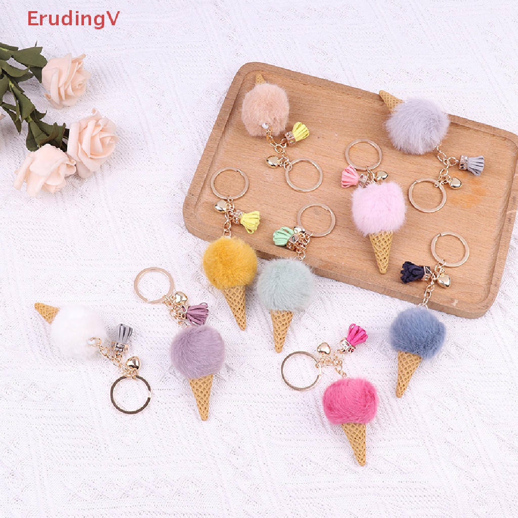 [ErudingV] 1 Móc Khóa Bóng Lông Hình Cây Kem Dành Cho Nữ [Mới]