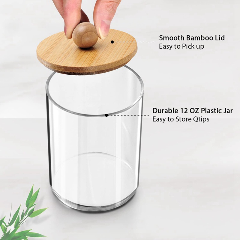 Hộp Nhựa Trong Suốt Có Nắp Tre Đựng Bông Tẩy Trang Tiện Dụng