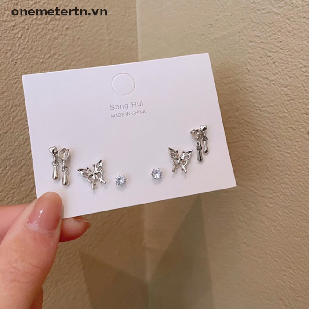 Set 6 Bông Tai Bạc Dạng Vòng Phong Cách Vintage Hàn Quốc Thời Trang Cho Nữ Y2K