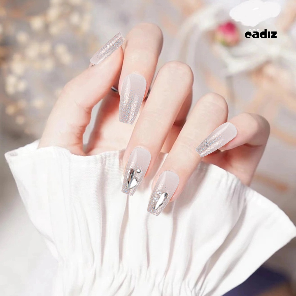 Set 24 Móng Tay Giả Có Keo Dán Đính Đá Trang Trí Toàn Diện Cho Nữ