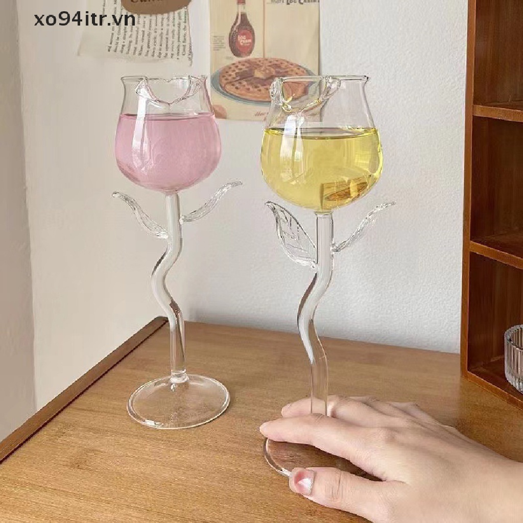 Ly Thủy Tinh Hình Hoa Hồng Màu Đỏ Rượu Vang 150